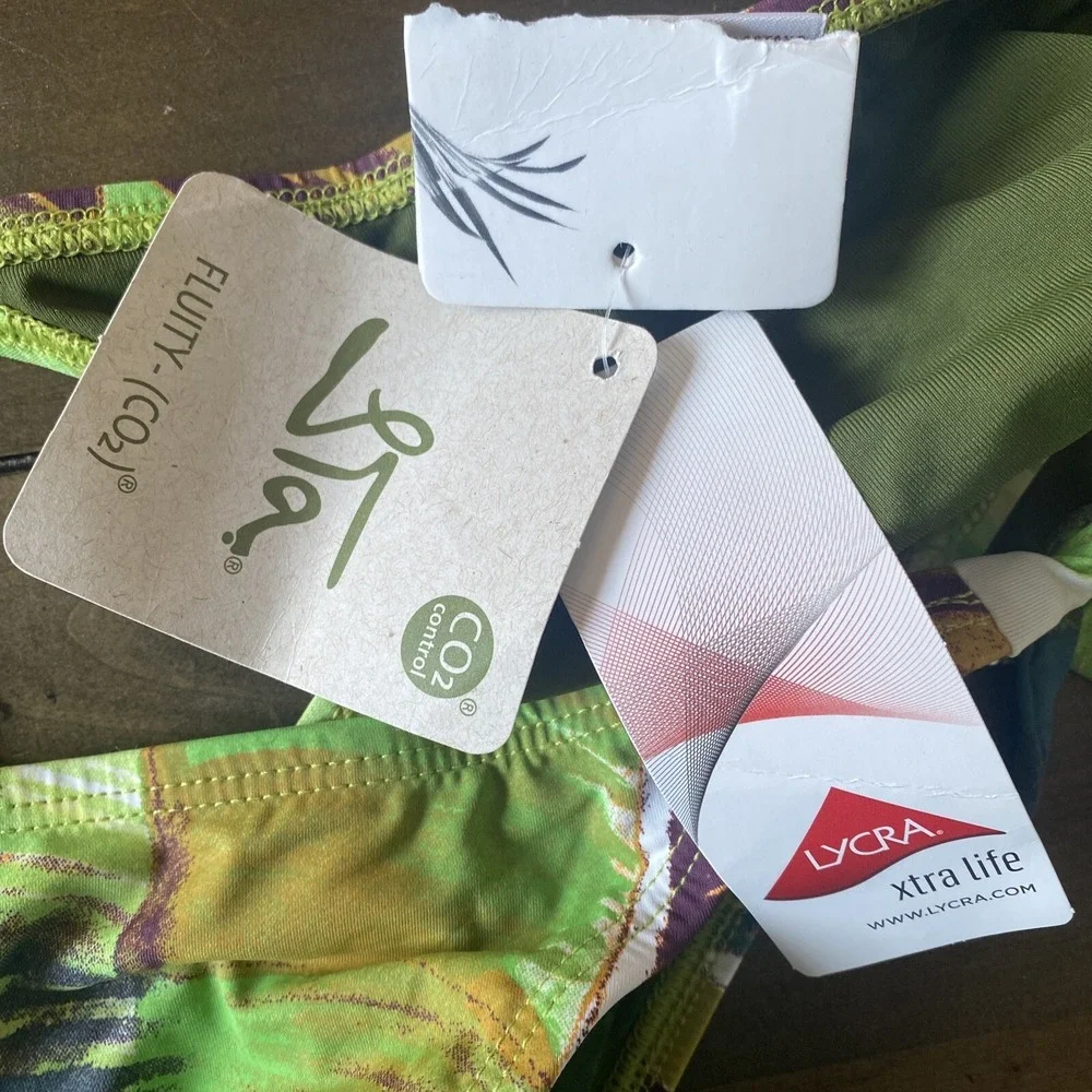 Liquido Abstract Print Tie Side Bikini Bottom Womens Size XL Green Lycra NWT‎